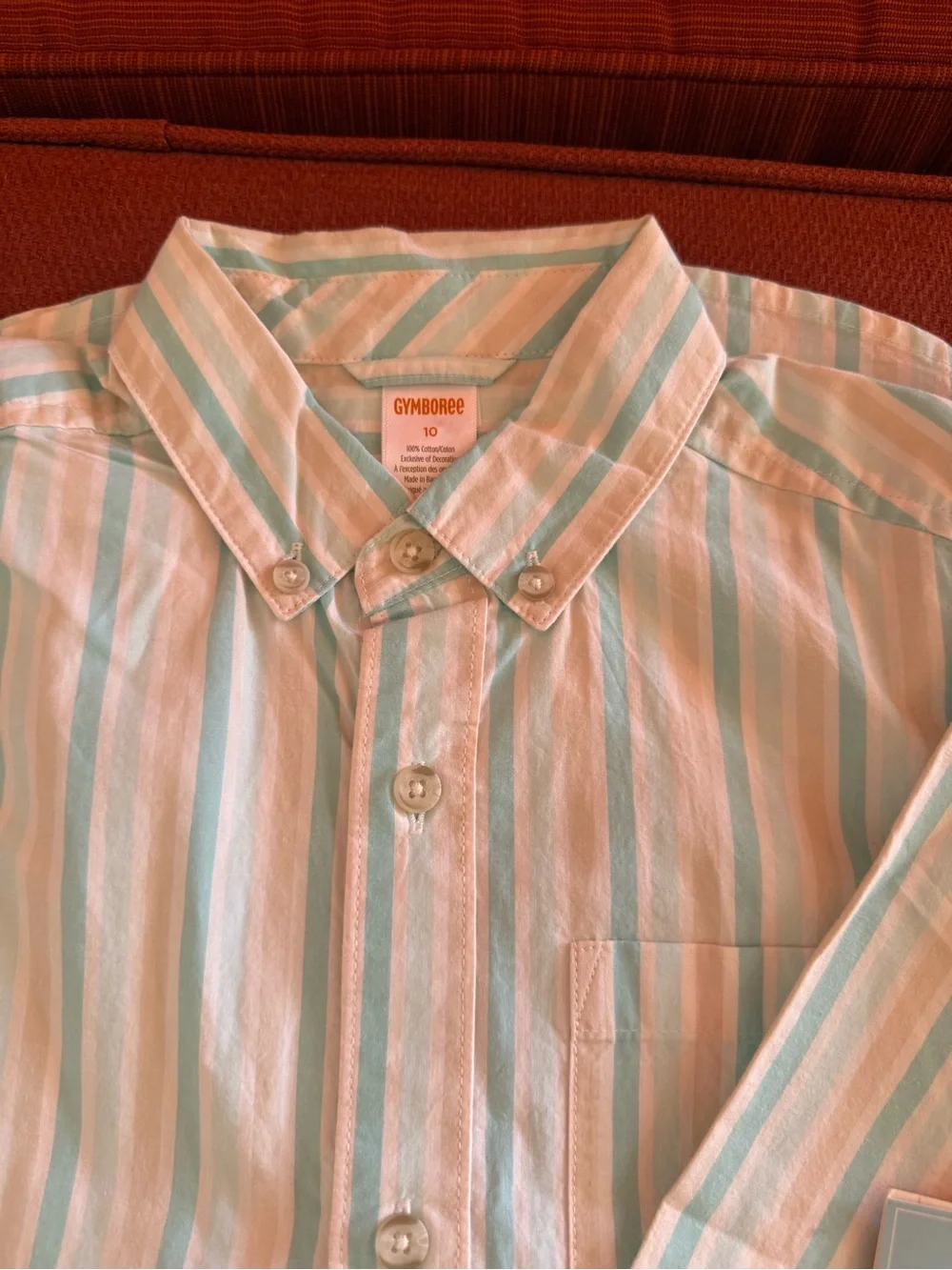 Gymboree Mint & White Striped Casual Button-Down Kids Shirt size 10
